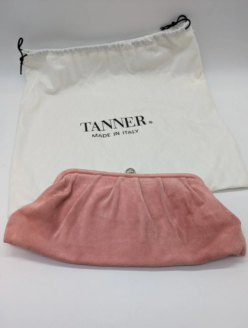 Tanner Pink Suede Leather Kiss Lock Clutch Purse